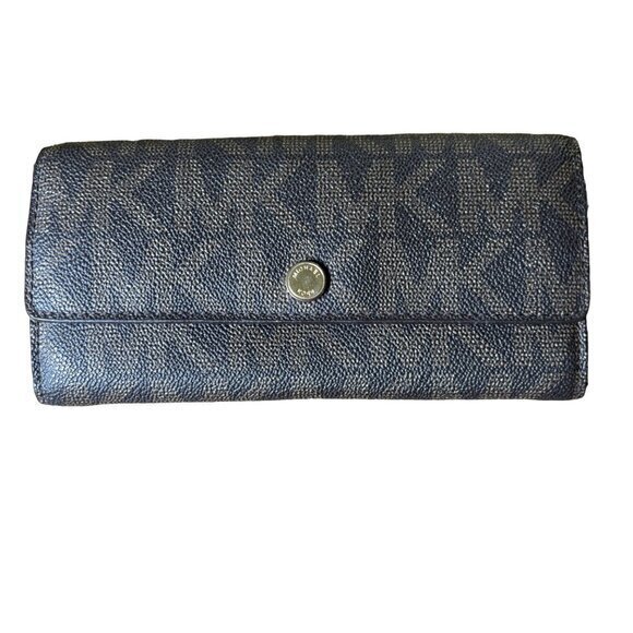 Michael Kors Logo Wallet Red Checkbook Leather Tri Fold Card Change‎ Pockets - Picture 1 of 9